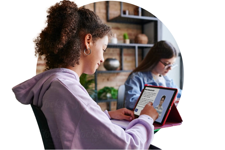 Young woman using iPad