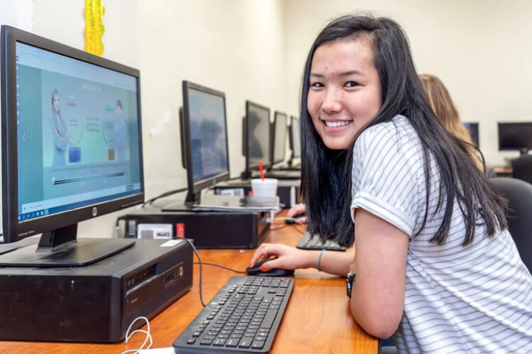 Female student in computer lab